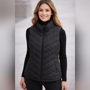 GAP Black Quilted Puffer Vest with High Collar
